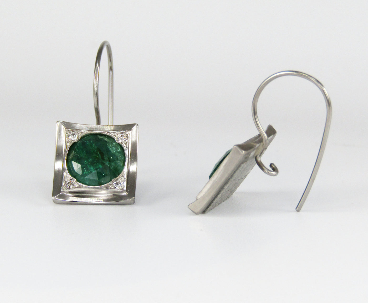 Contemporary Rose Cut Emerald and Diamond Earrings