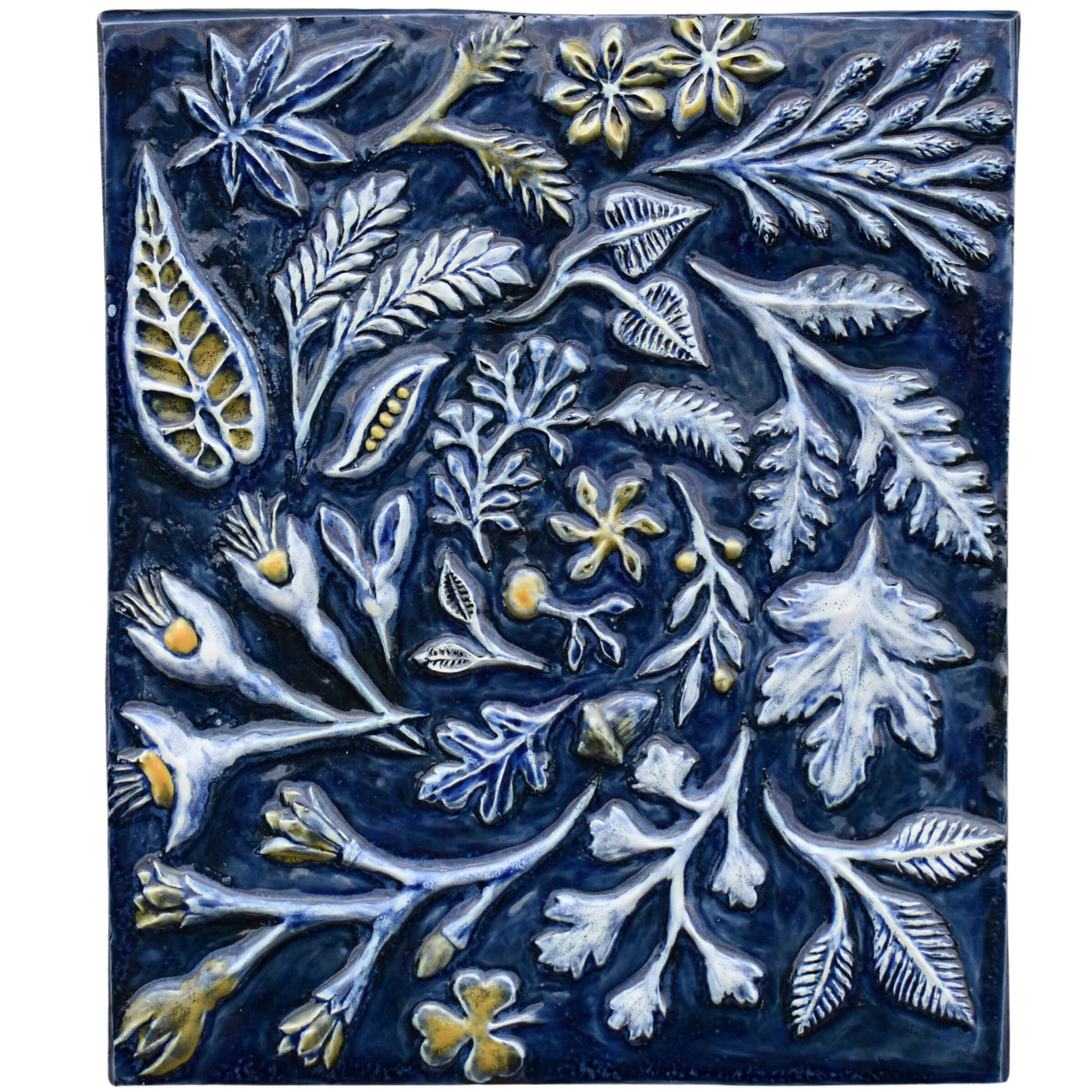Spiral of Leaves in Sapphire Blue, White and Yellow