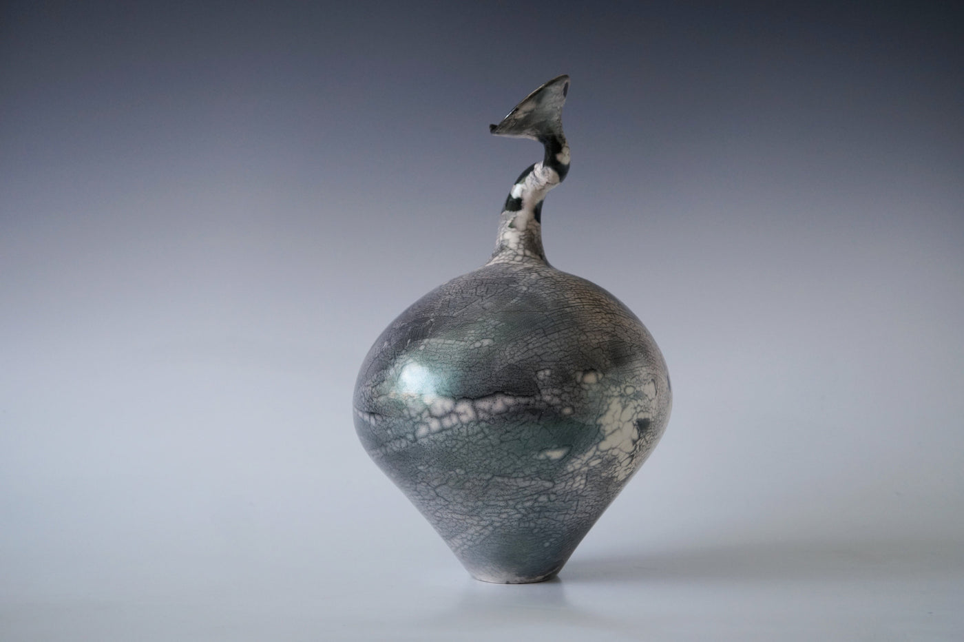 Nerida Coil Green Iridescent Raku Vessel