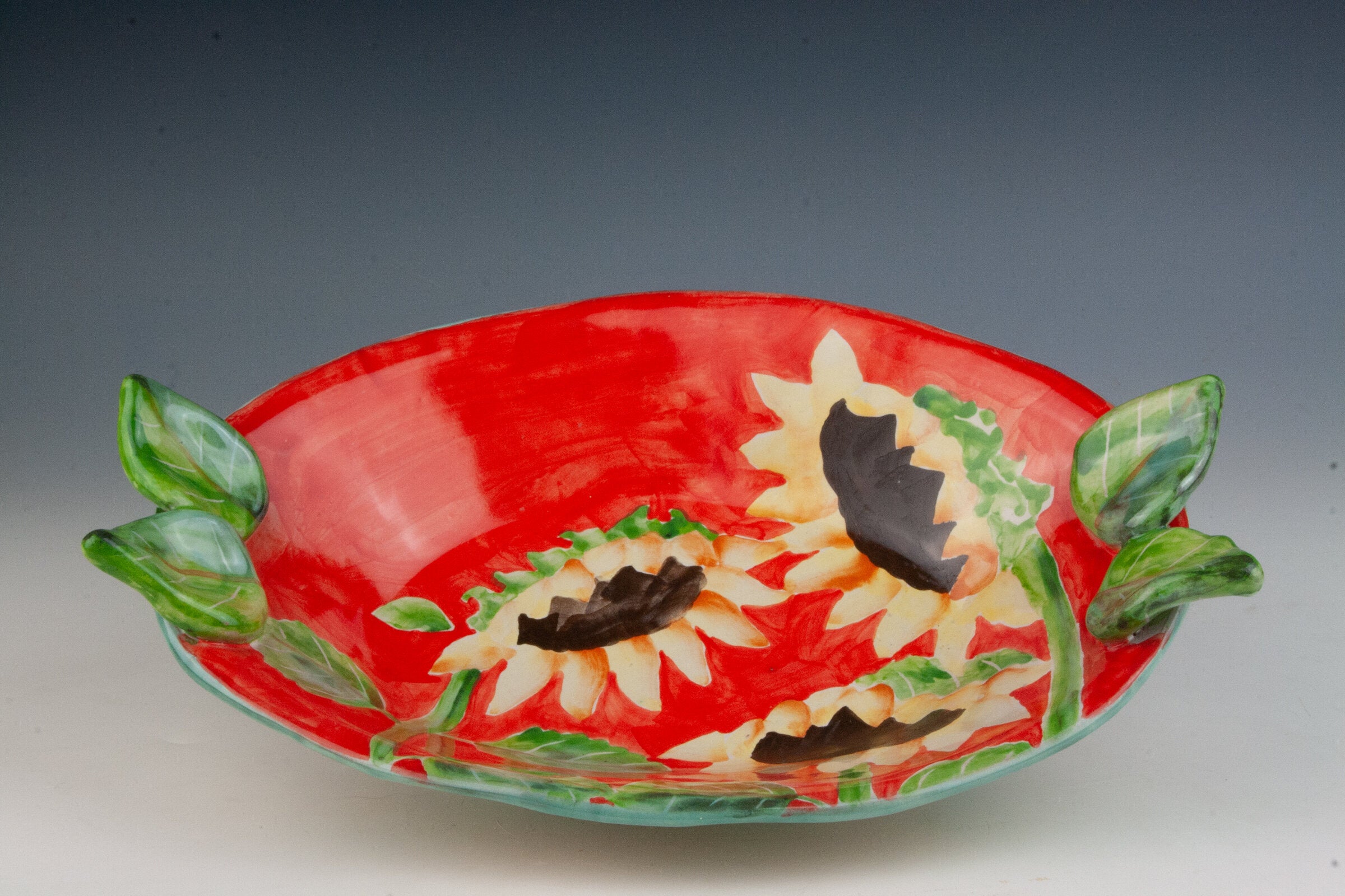 Leaves and Sunflowers Oval Bowl