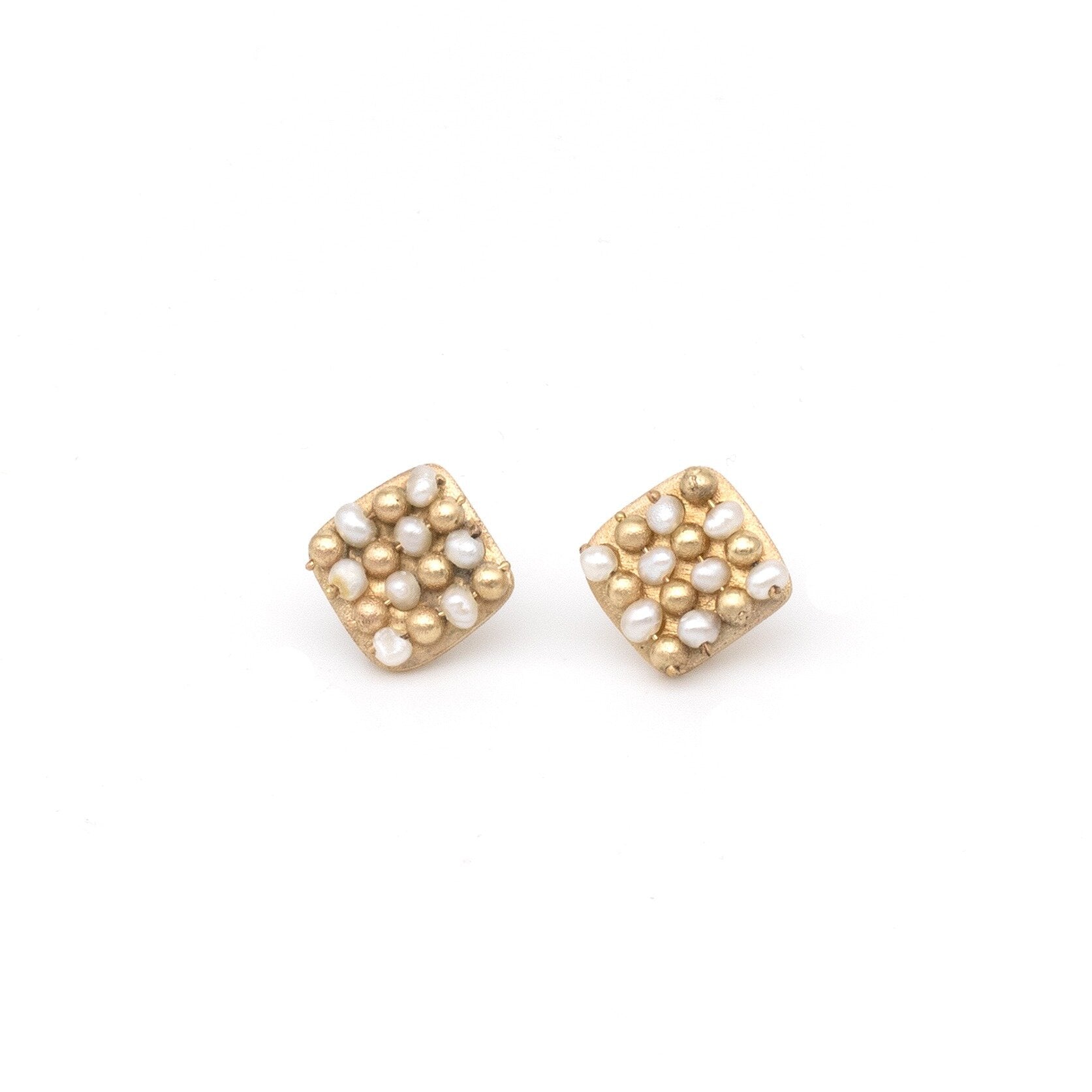 Gold Pearl Checkered Earrings