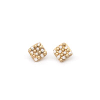Gold Pearl Checkered Earrings