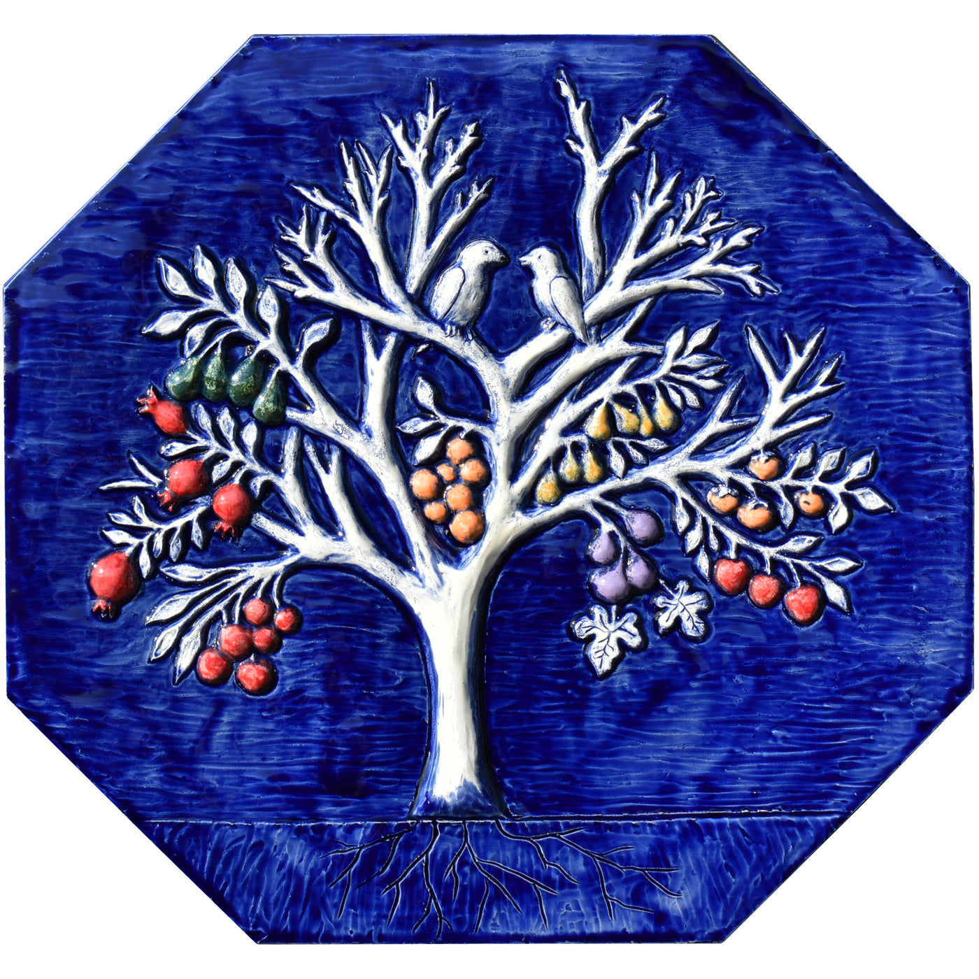Magic Fruit Tree Octagon Tile in Dark Blue