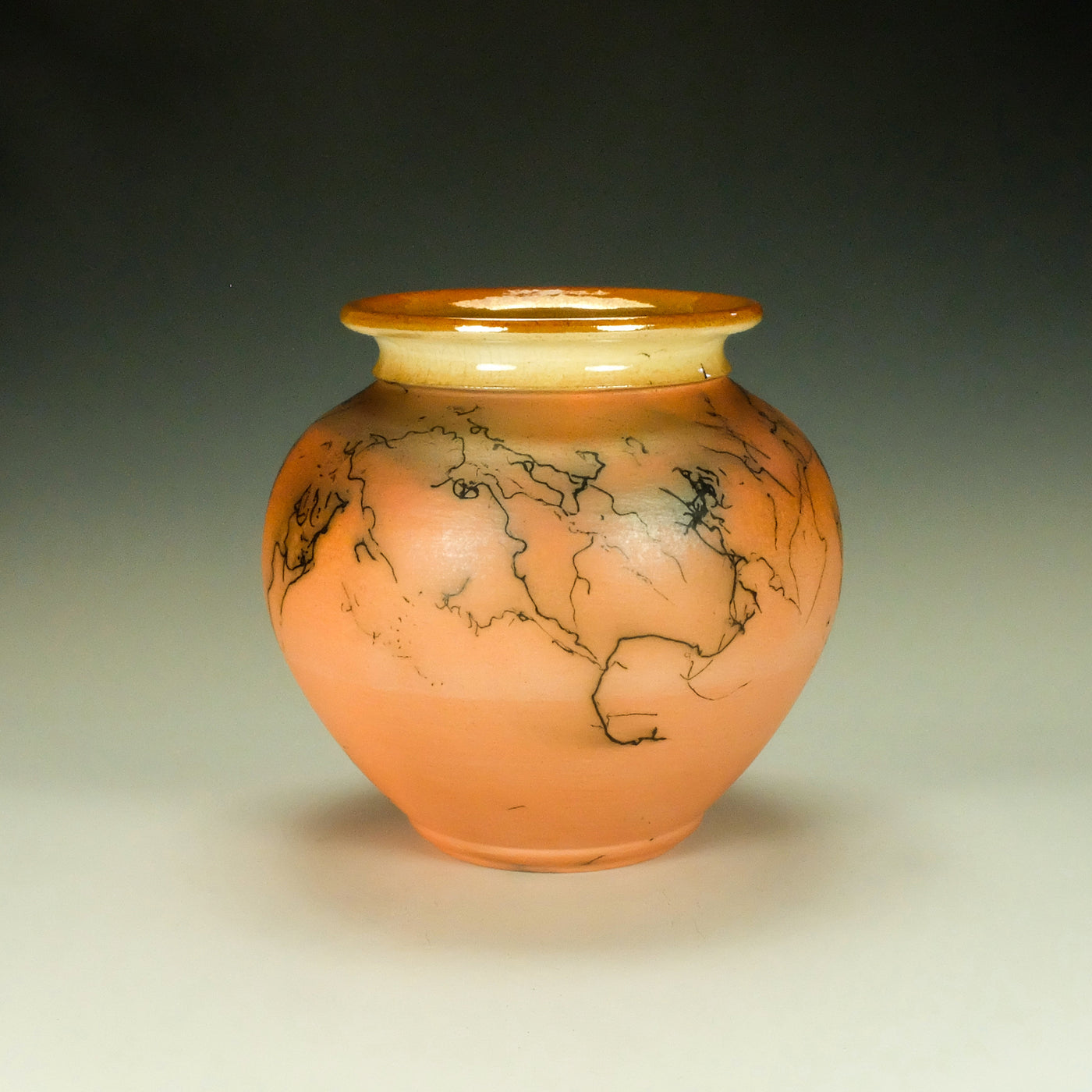 Squat Orange Horsehair Raku Jar