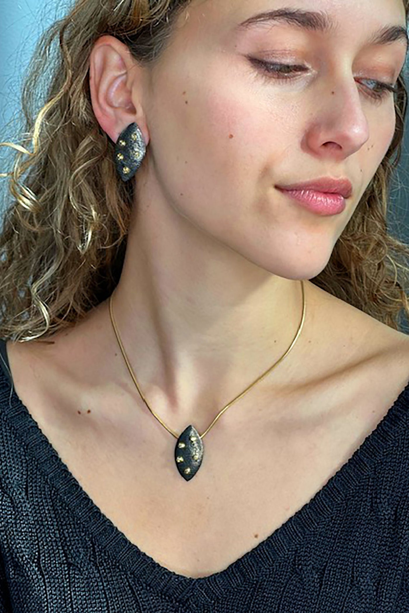 14k Black Rhodium Champagne Diamond Earrings