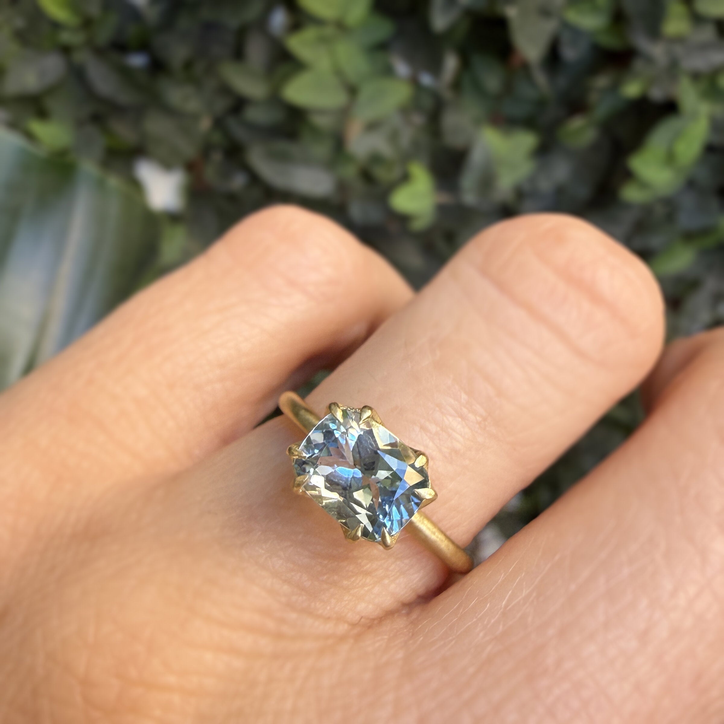 Cushion-Cut Aquamarine Aqueduct Ring II