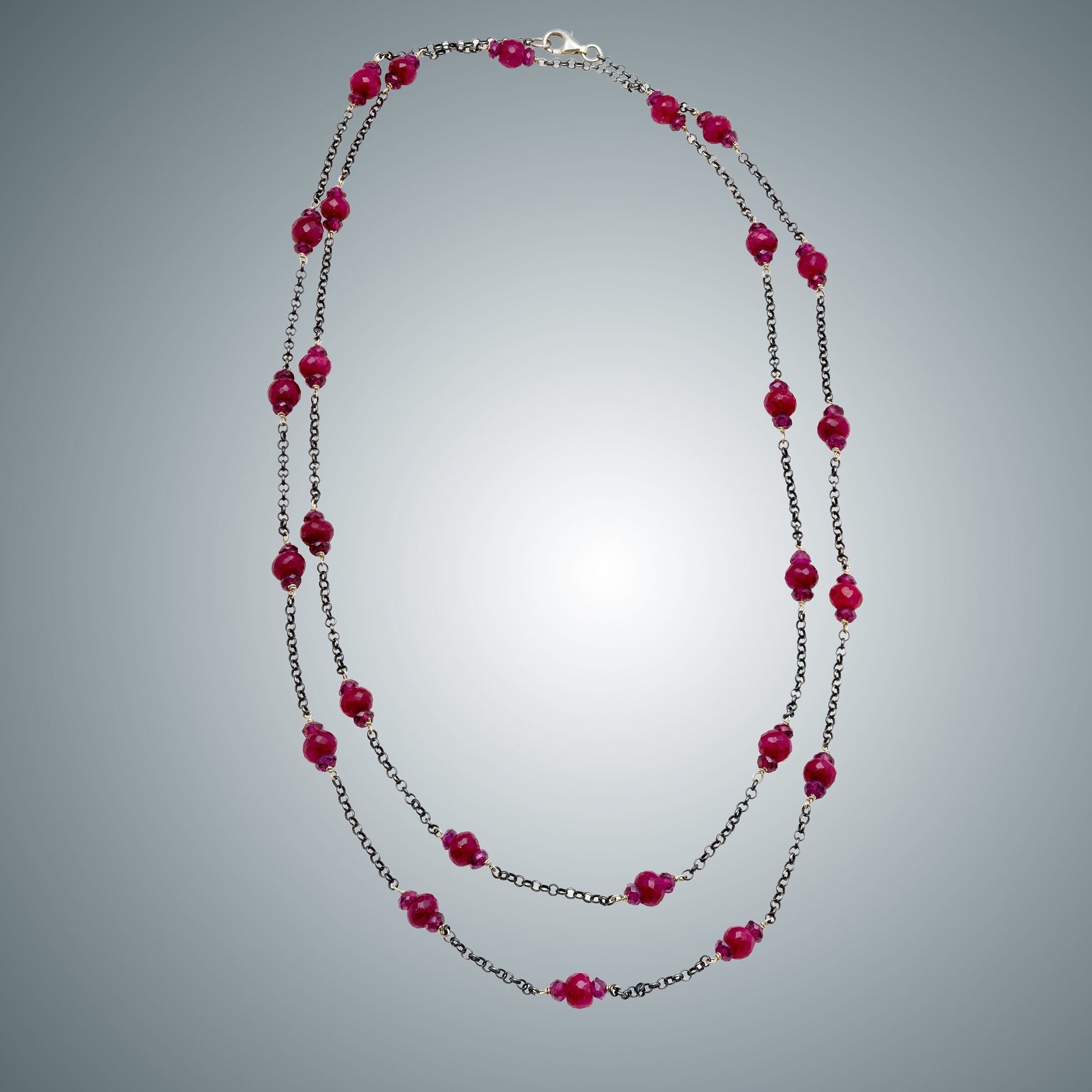 Ruby, Garnet and Oxidized Sterling Necklace