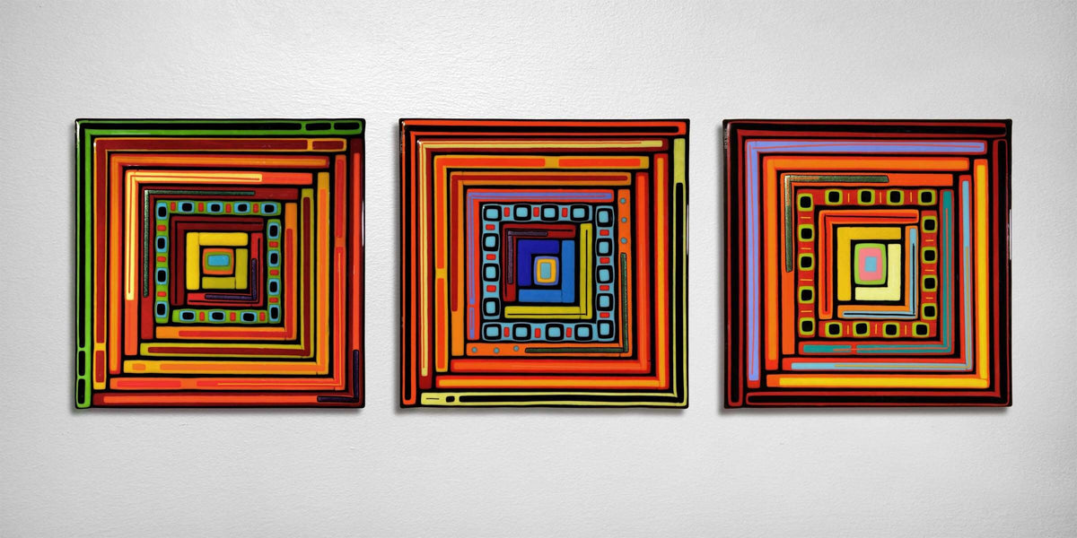 Log Cabin Triptych Square Panels