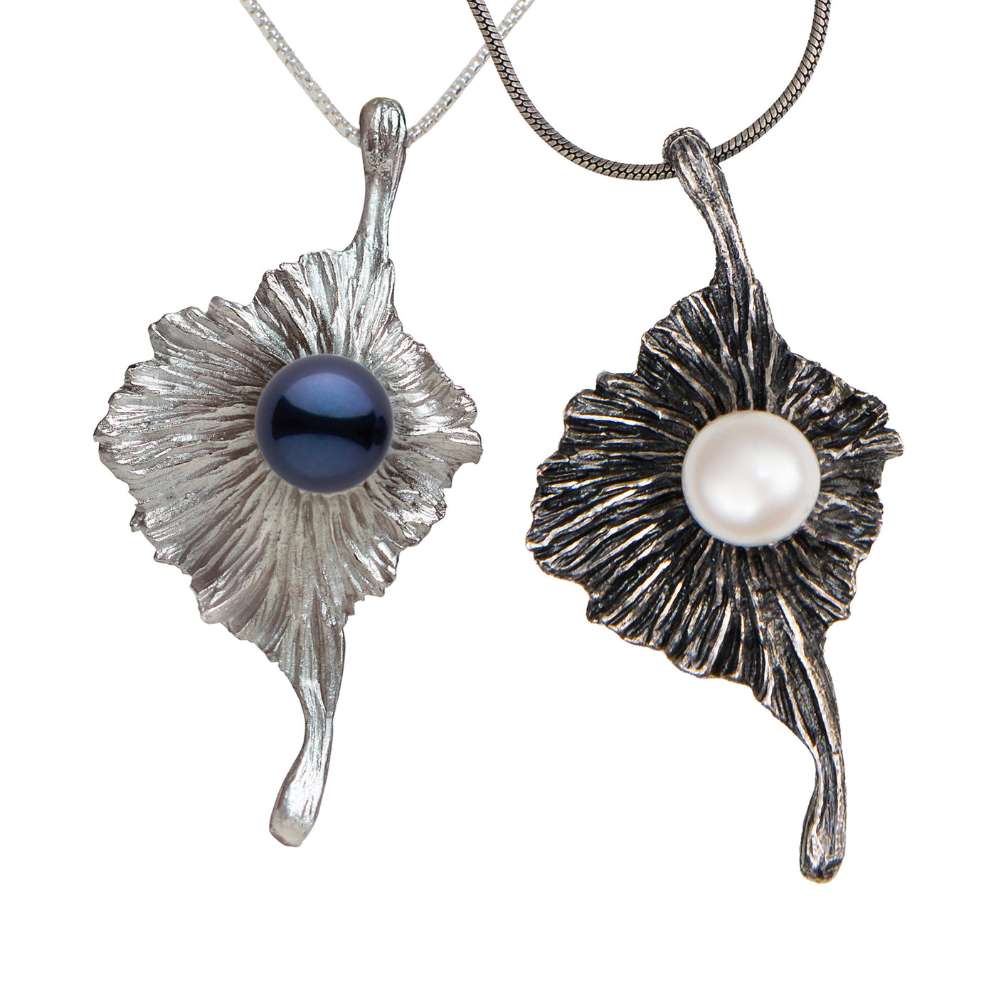Black Pearl & Bright Silver (left) and White Pearl & Oxidized Silver (Right)