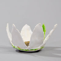 Ceramic White Crown Bowl with Green Leaf