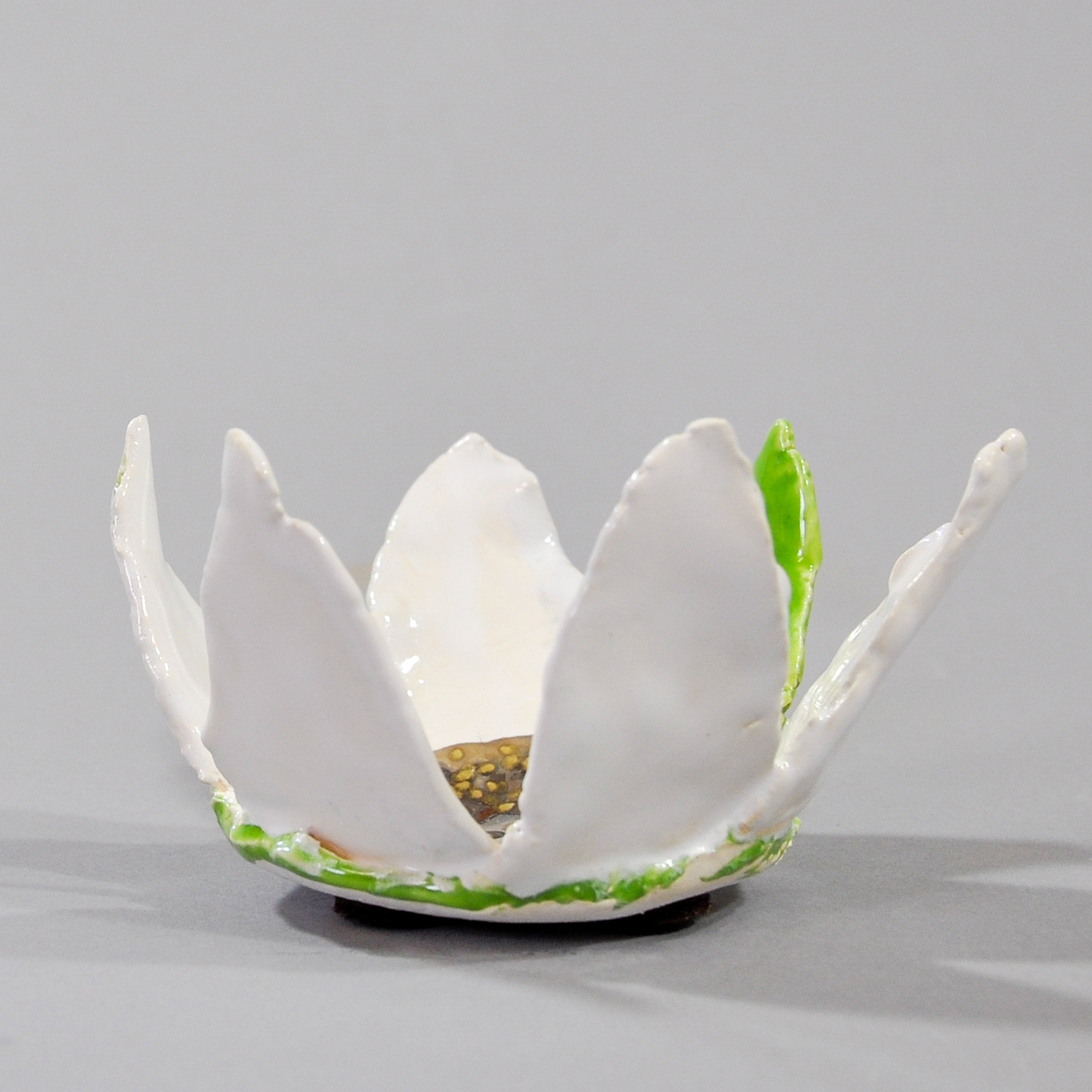Ceramic White Crown Bowl with Green Leaf