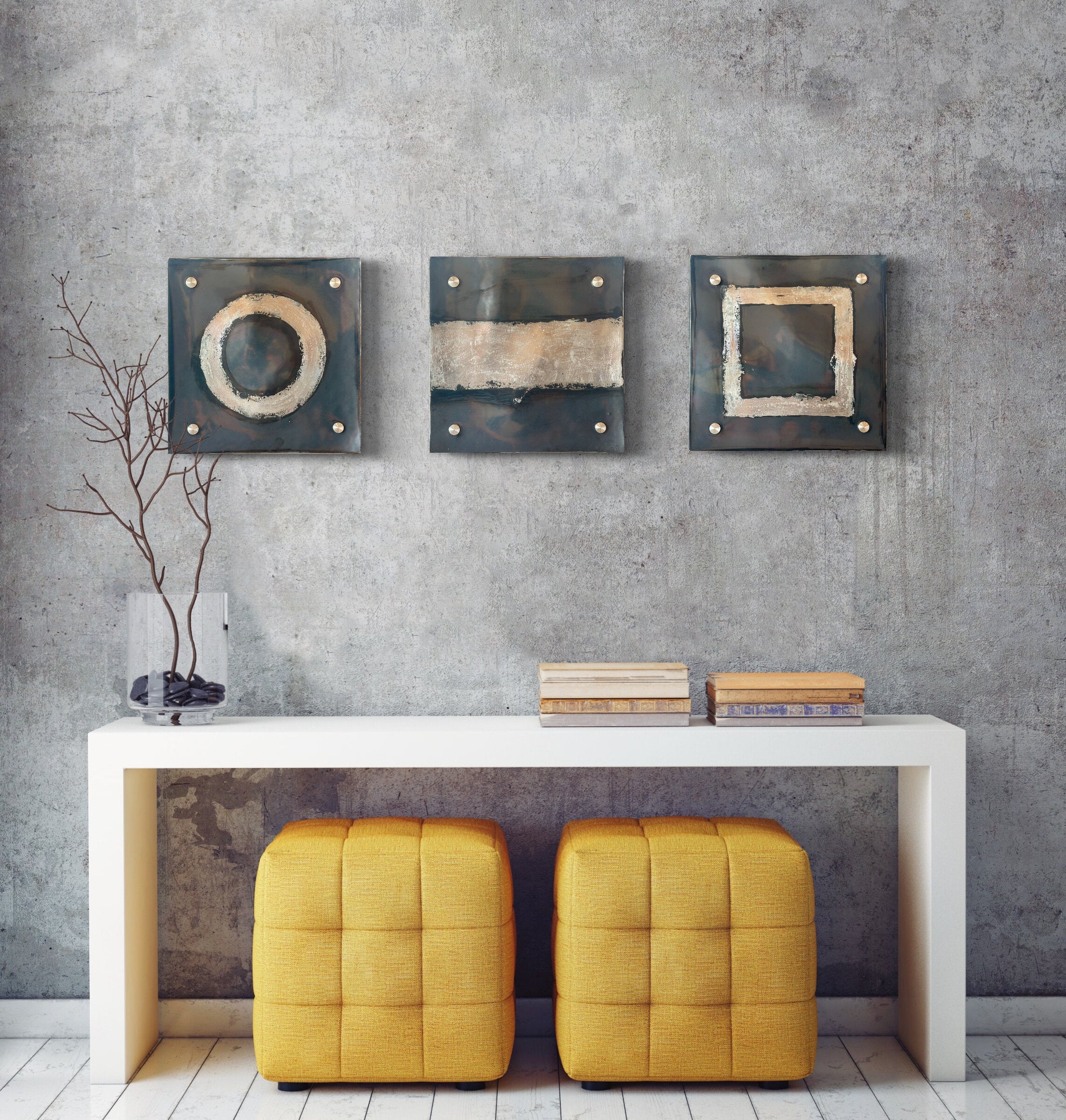 Silver and Gray Circle Line Square Metallic Wall Square Set