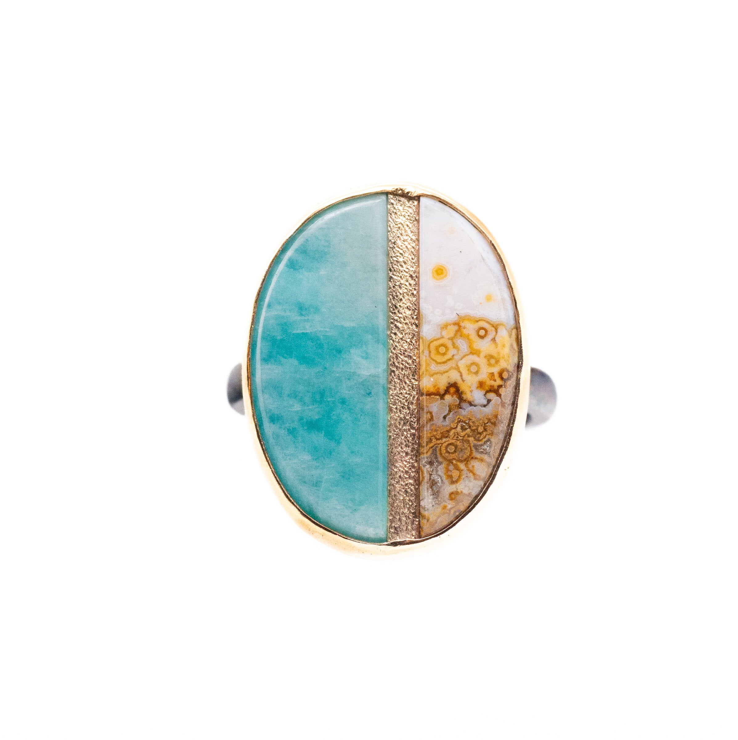 Amazonite & Java Lace Agate Inlay Ring