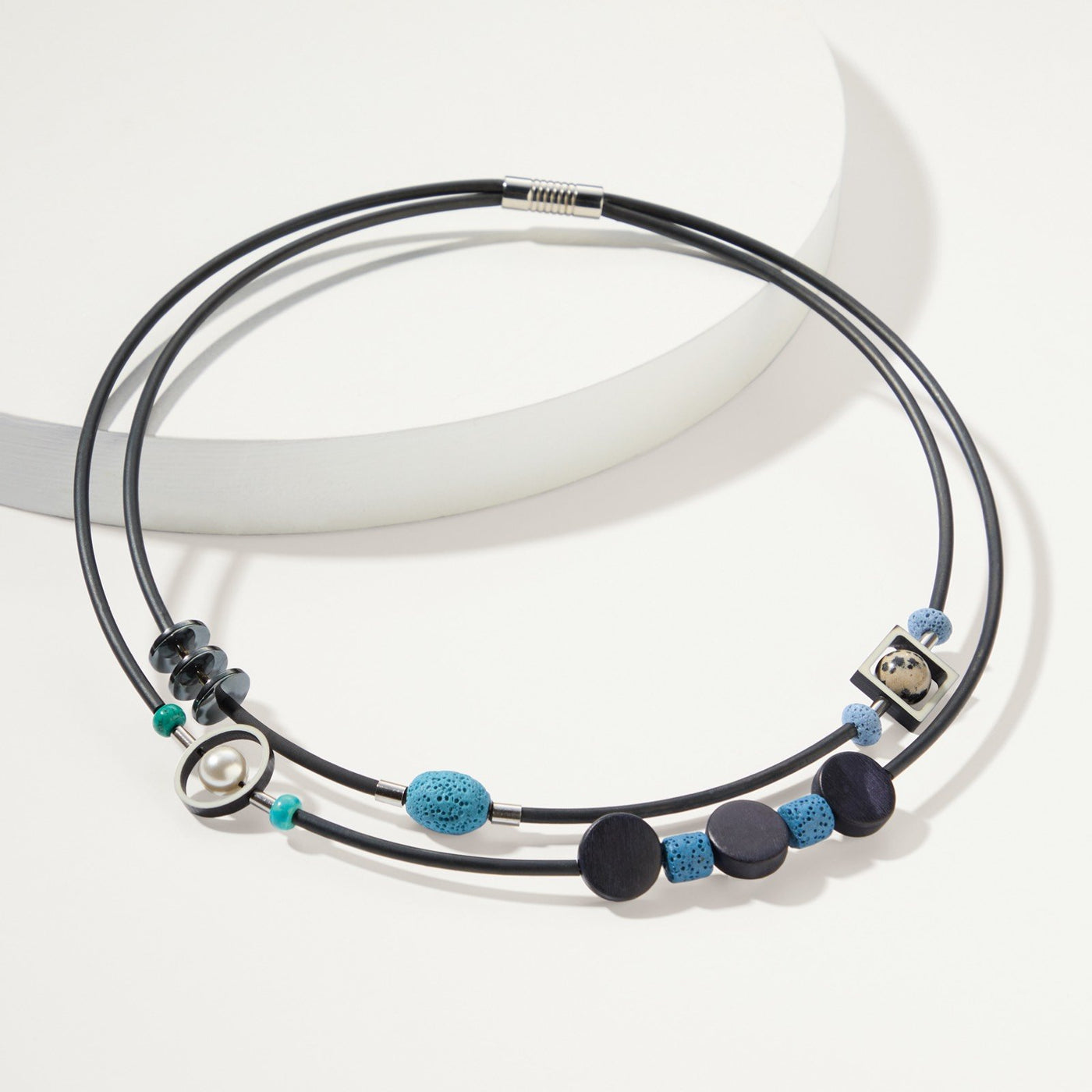 Blue Double Wrap Mixed Media Necklace