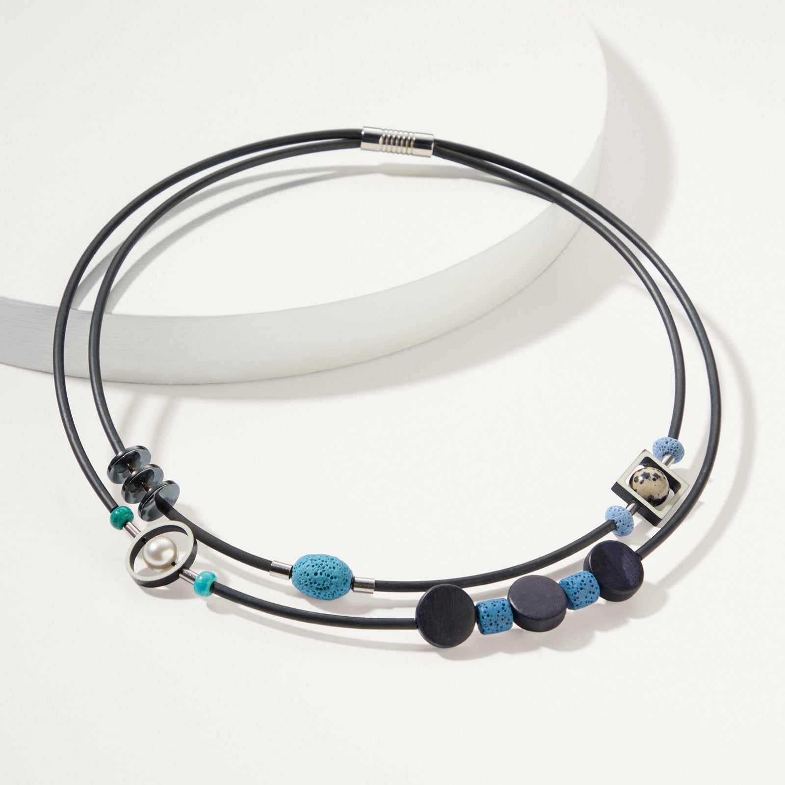 Blue Double Wrap Mixed Media Necklace