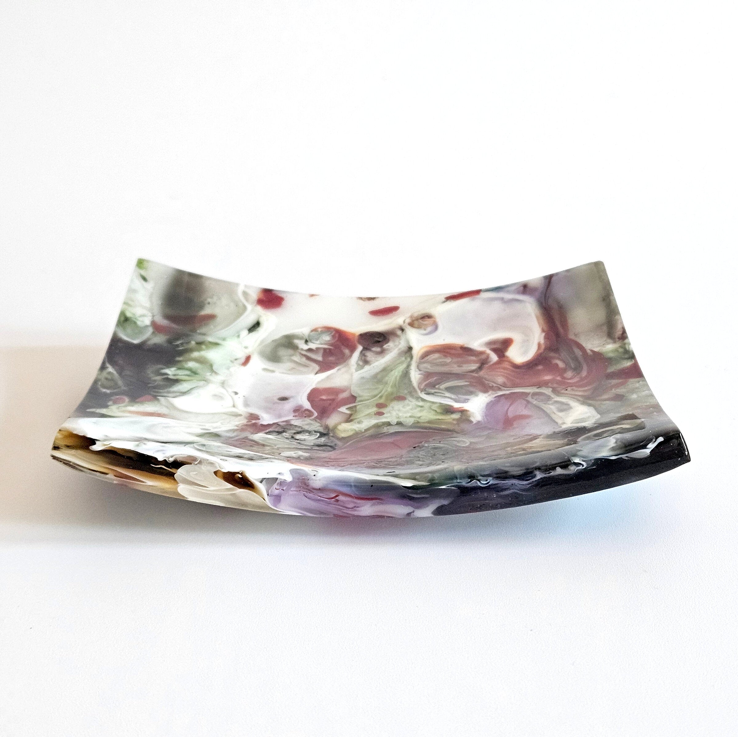 Cream and Red Sculptural Glass Dish - Onward Series
