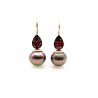 Tahitian Pearl & Garnet Earrings