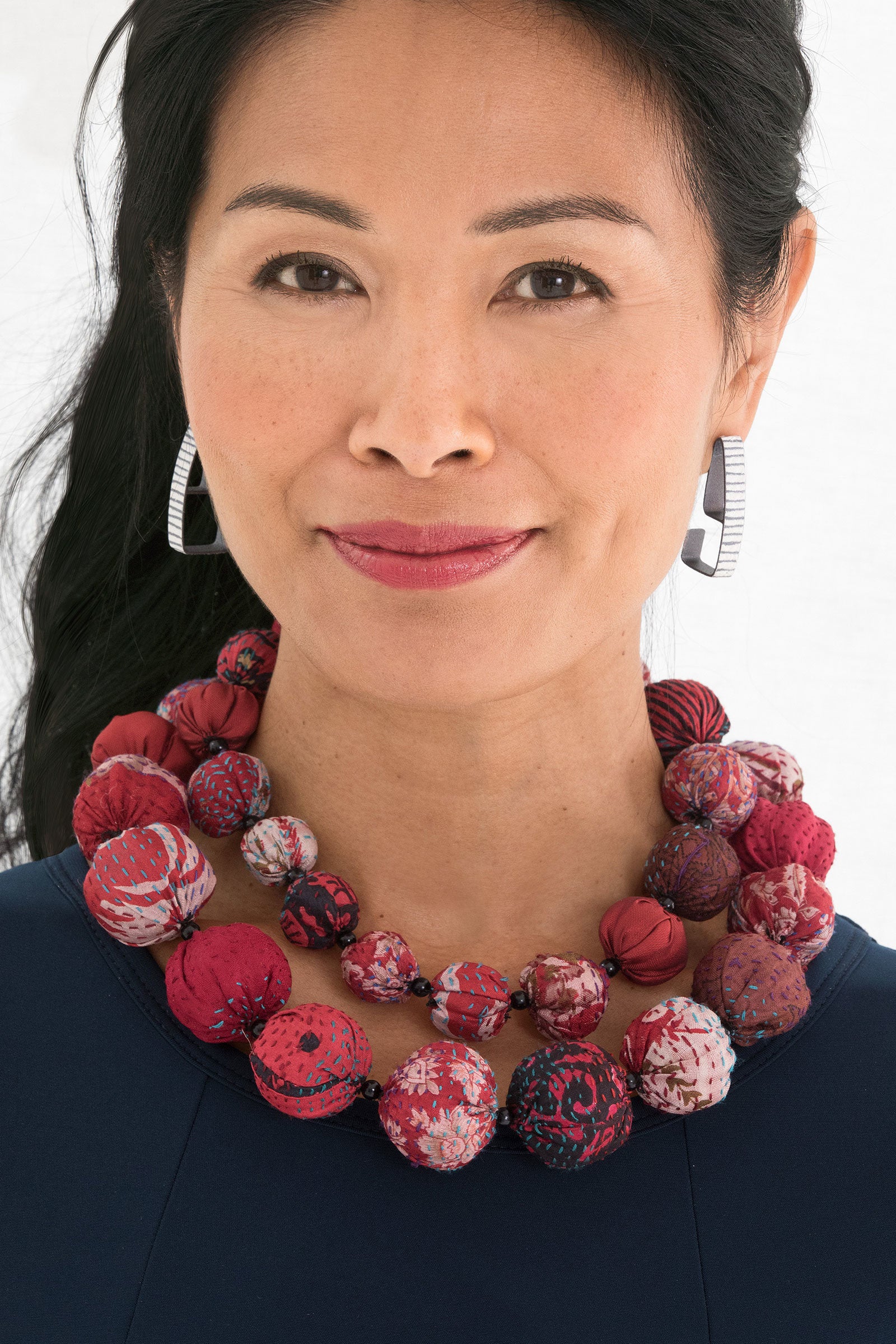 Vintage Silk Long Necklace in Red