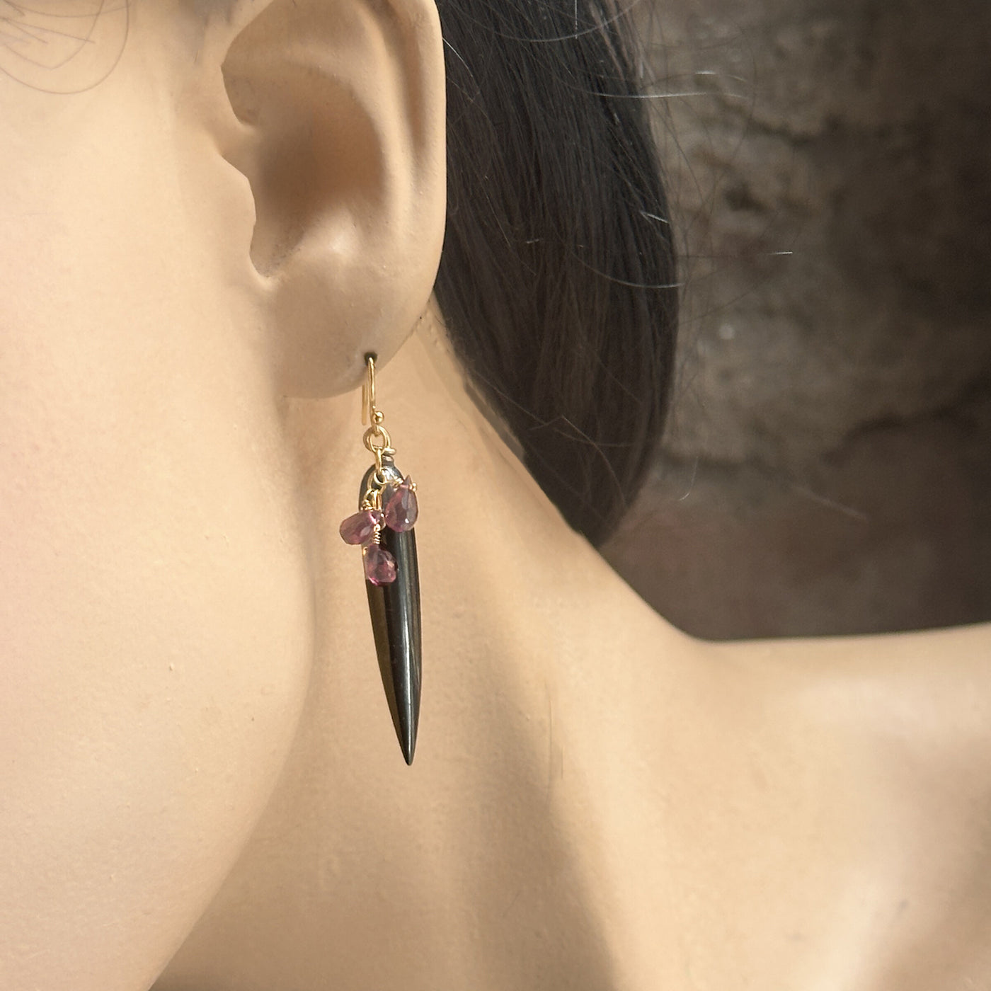 Hematite & Purple Garnet Earrings