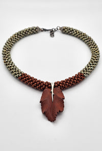 Brick, Olive & Red Jasper Leaf Pendant