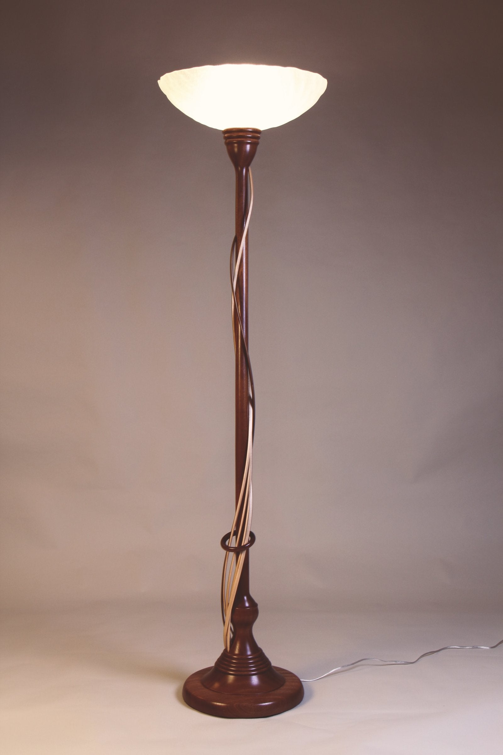 Walnut Five Tendril Torchiere with Ring