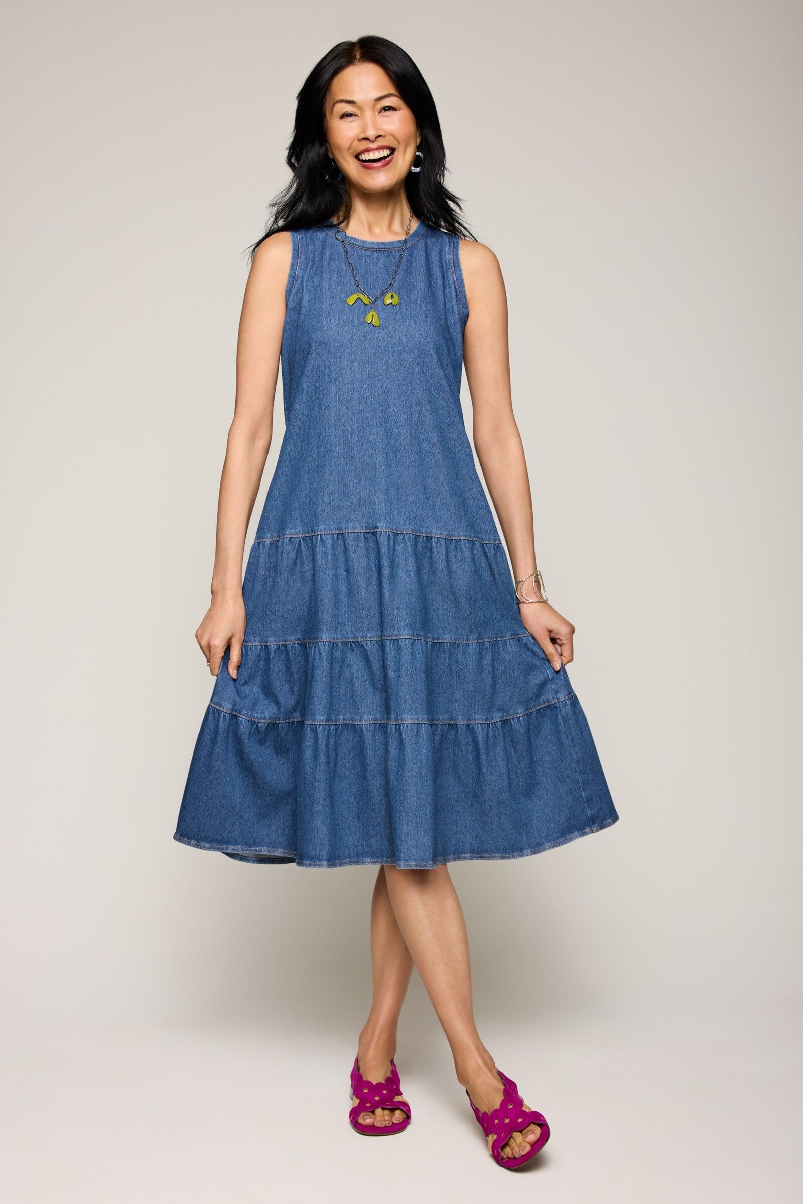 Dream Knit Denim Tiered Dress