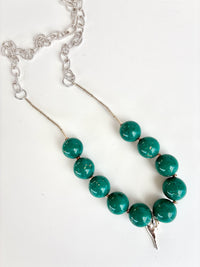 Silver Heart & Teal Beads Necklace