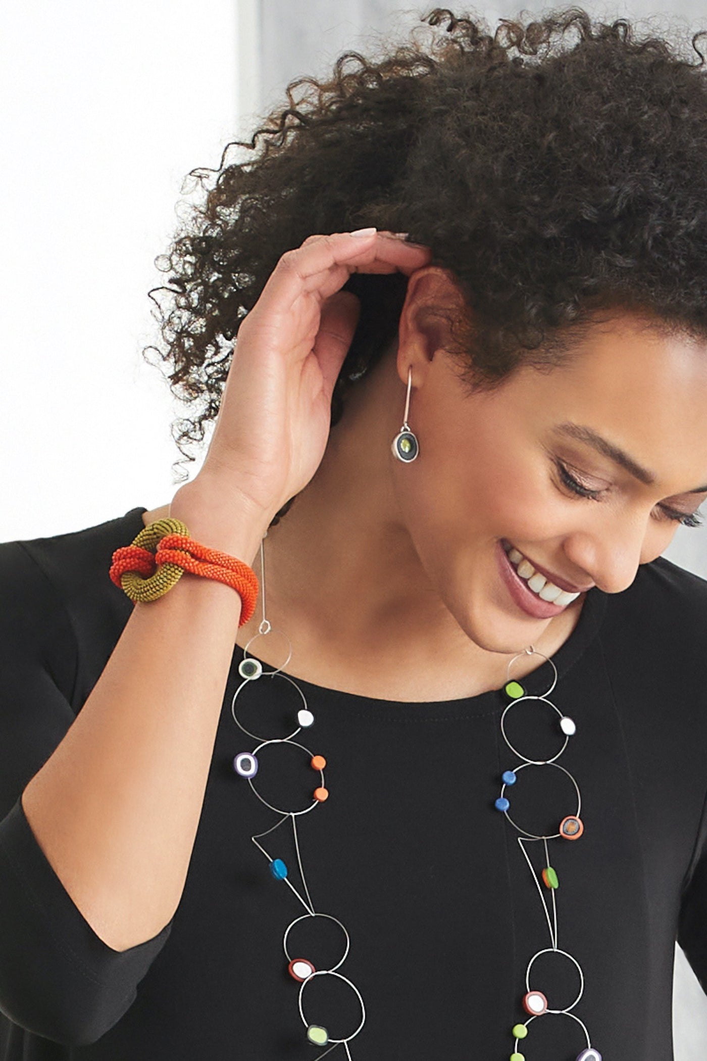 chartreuse, shown with the Ring Bracelet by Olga Mihaylova and the Dots Triangle Circle Necklace by Arden Bardol