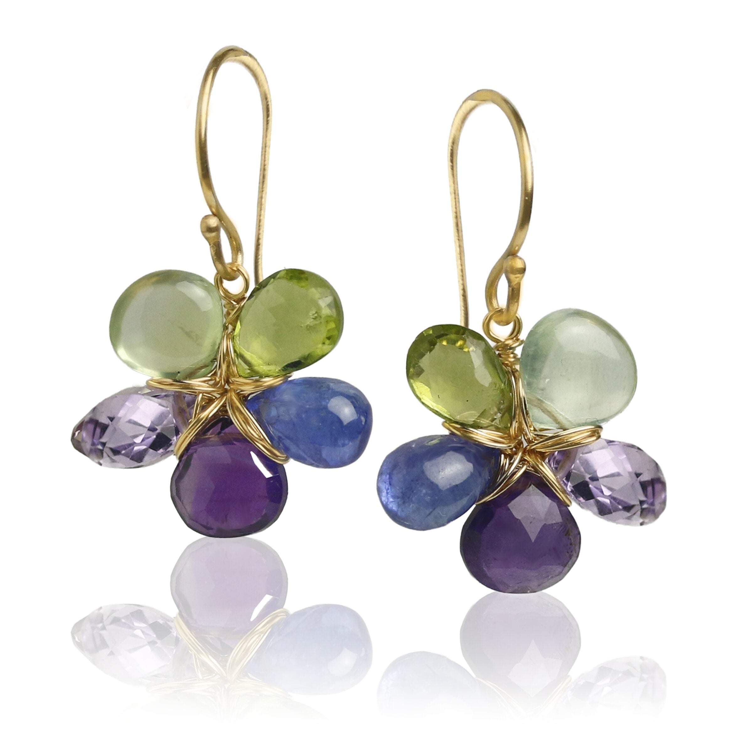 Lime & Violets Flower Earrings