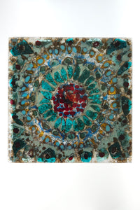 Red and Aquamarine Mandala Glass Table