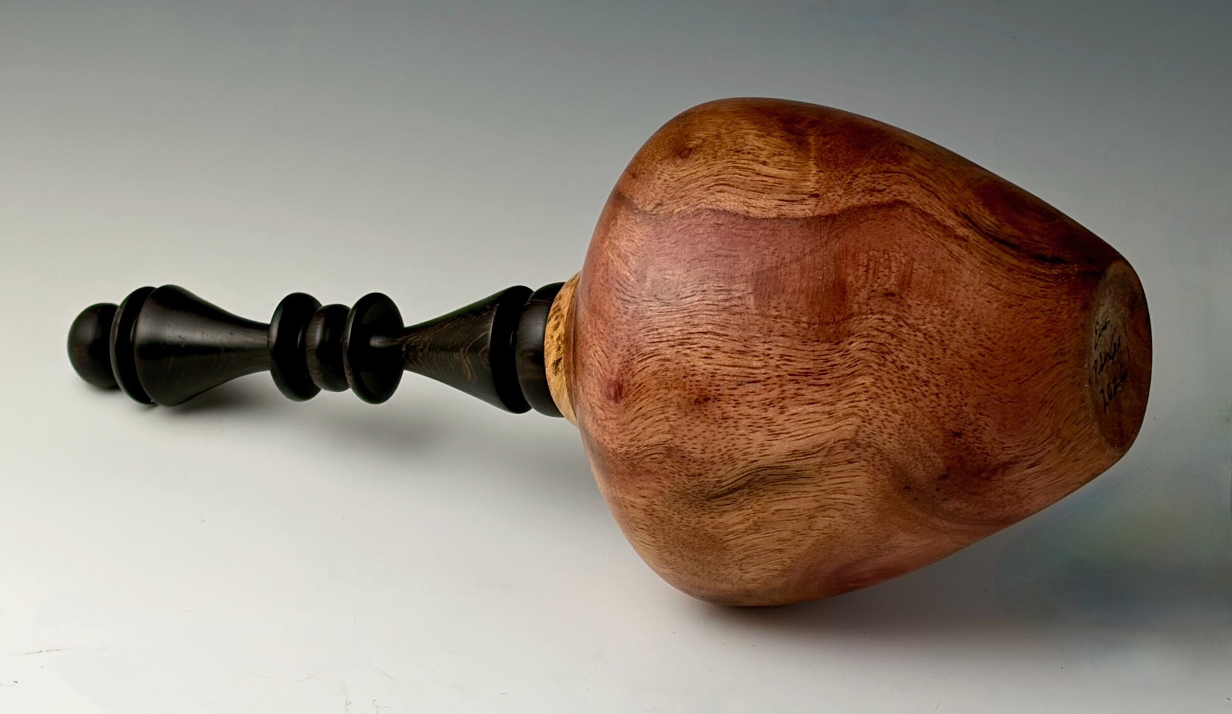 Vessel Turned from Camphor Burl, African Blackwood Finial