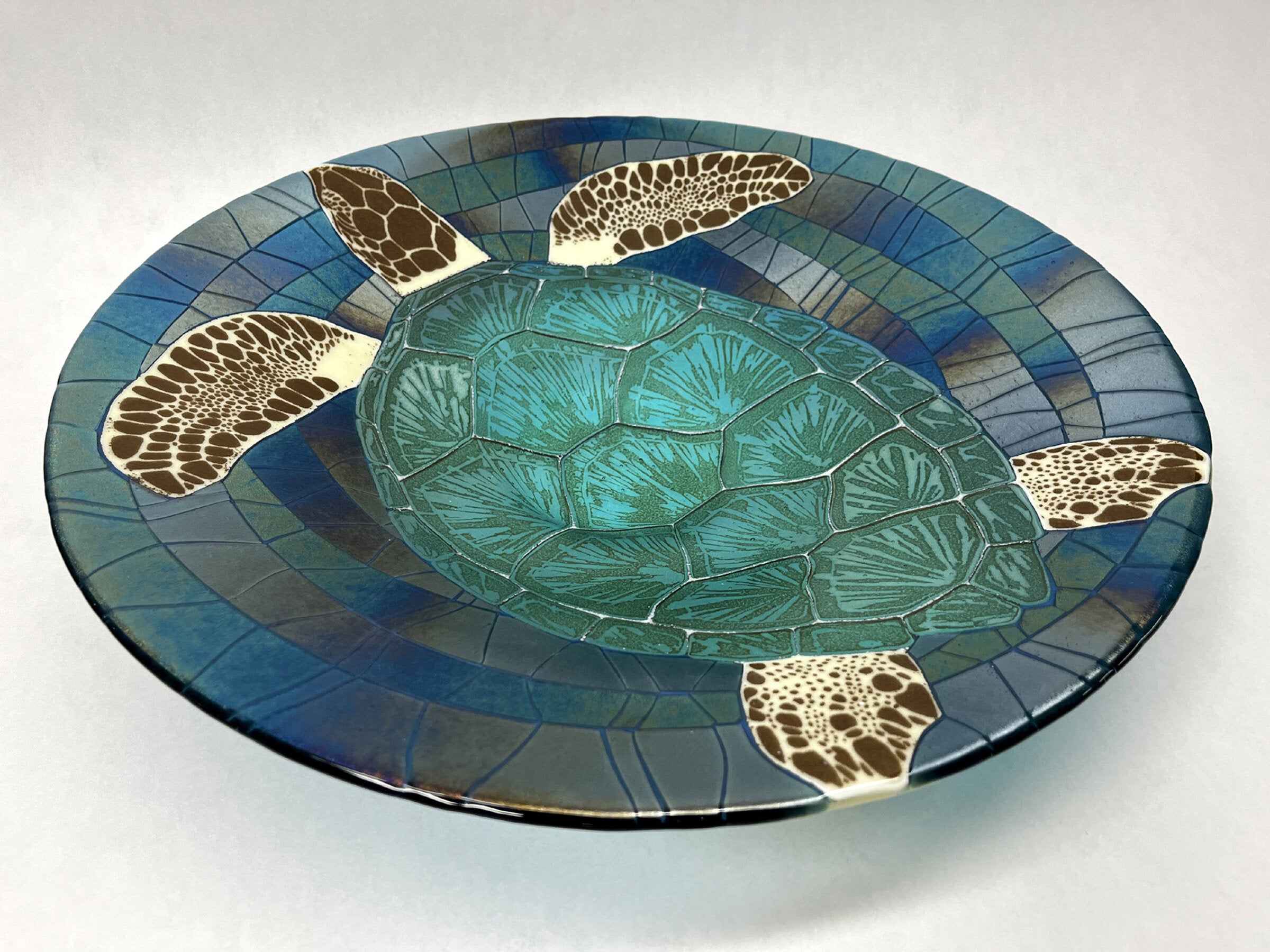Green Sea Turtle Bowl in Iridized Glass