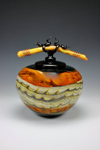 Black Opal Covered Sphere with Tied Bone Finial