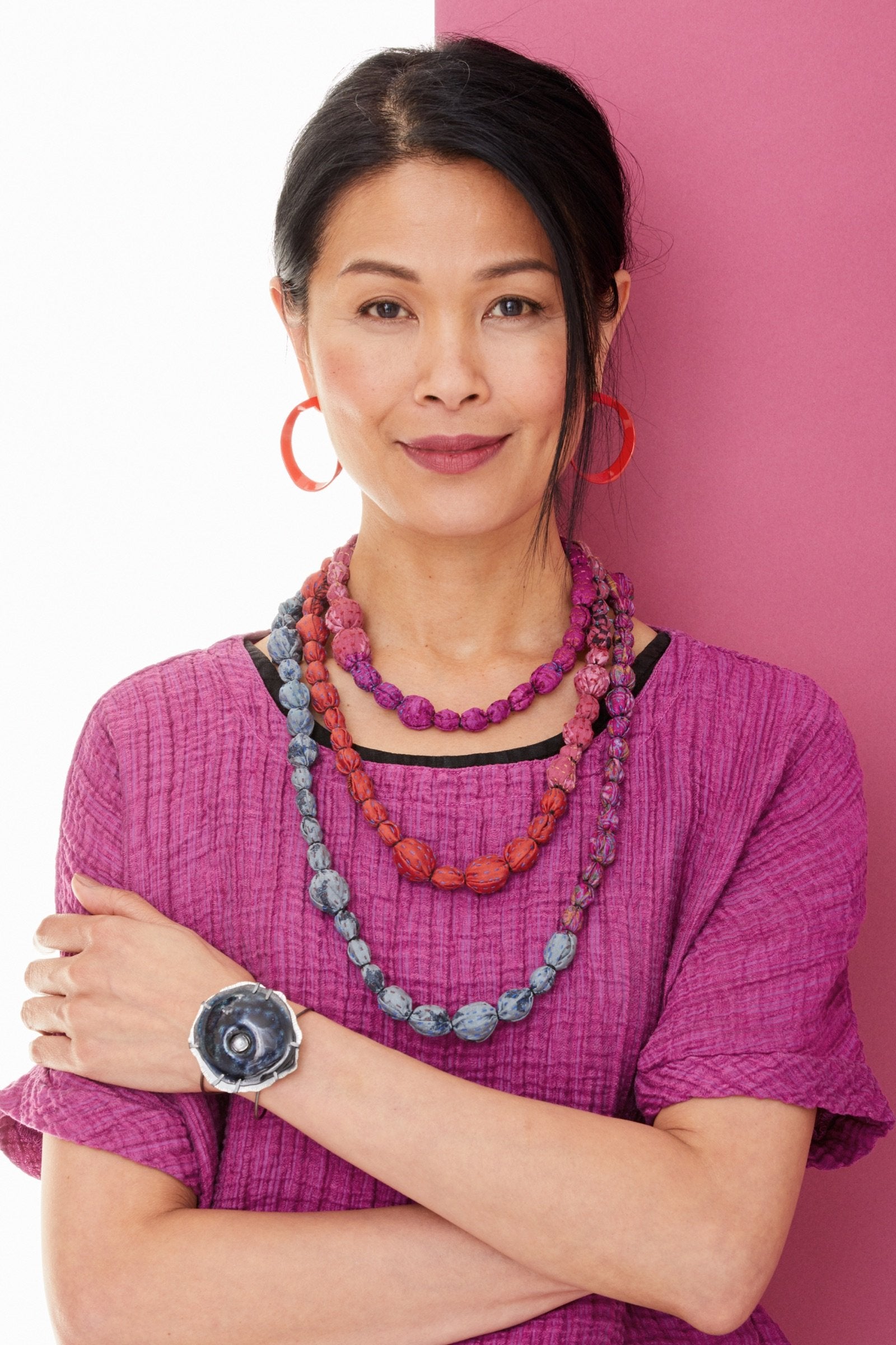 starlit; shown with the Open Weave Hoop earrings by laura wood and the Tie-Beads Long necklace by mieko mintz
