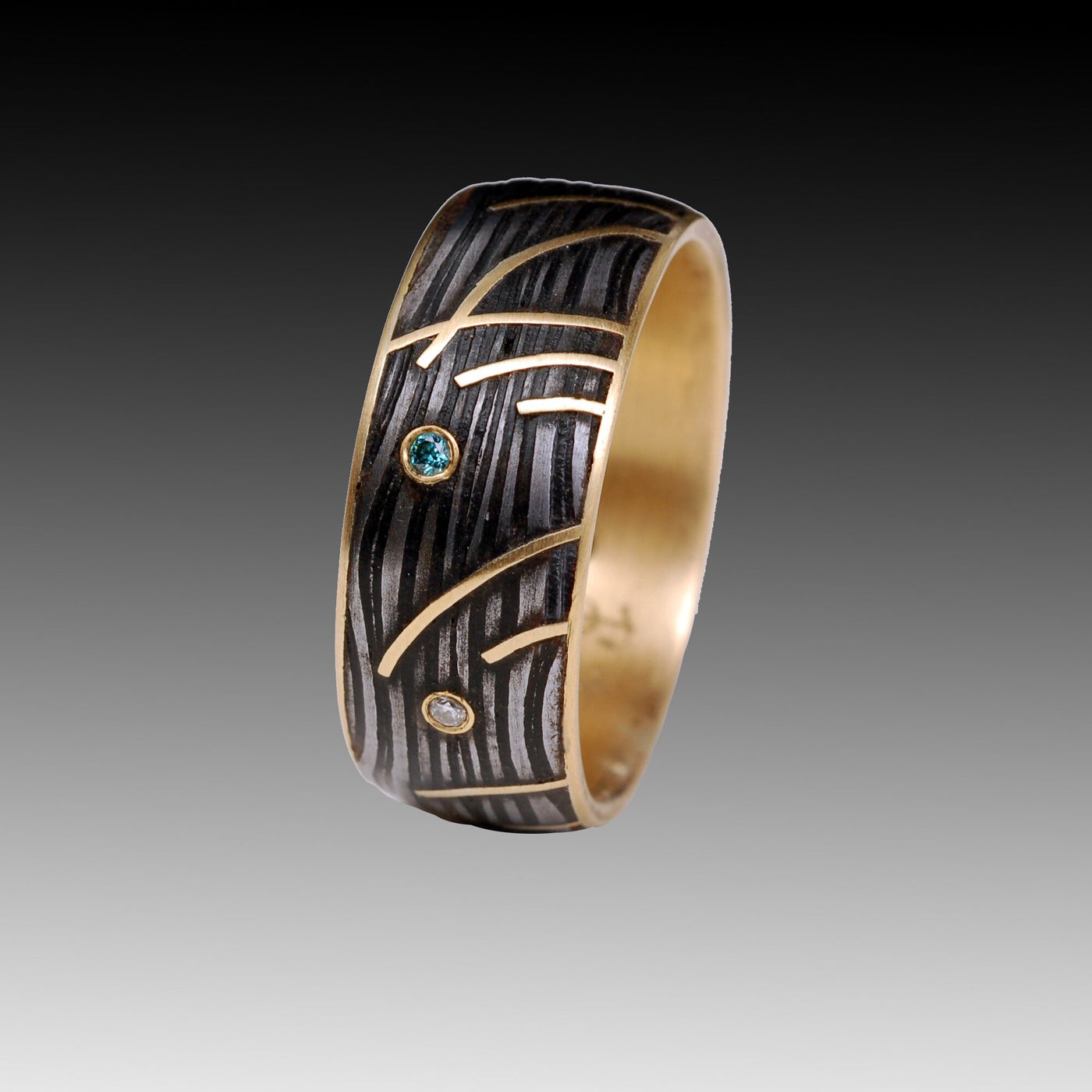 Seaweed Bunch with Aqua and Teal Diamonds Ring