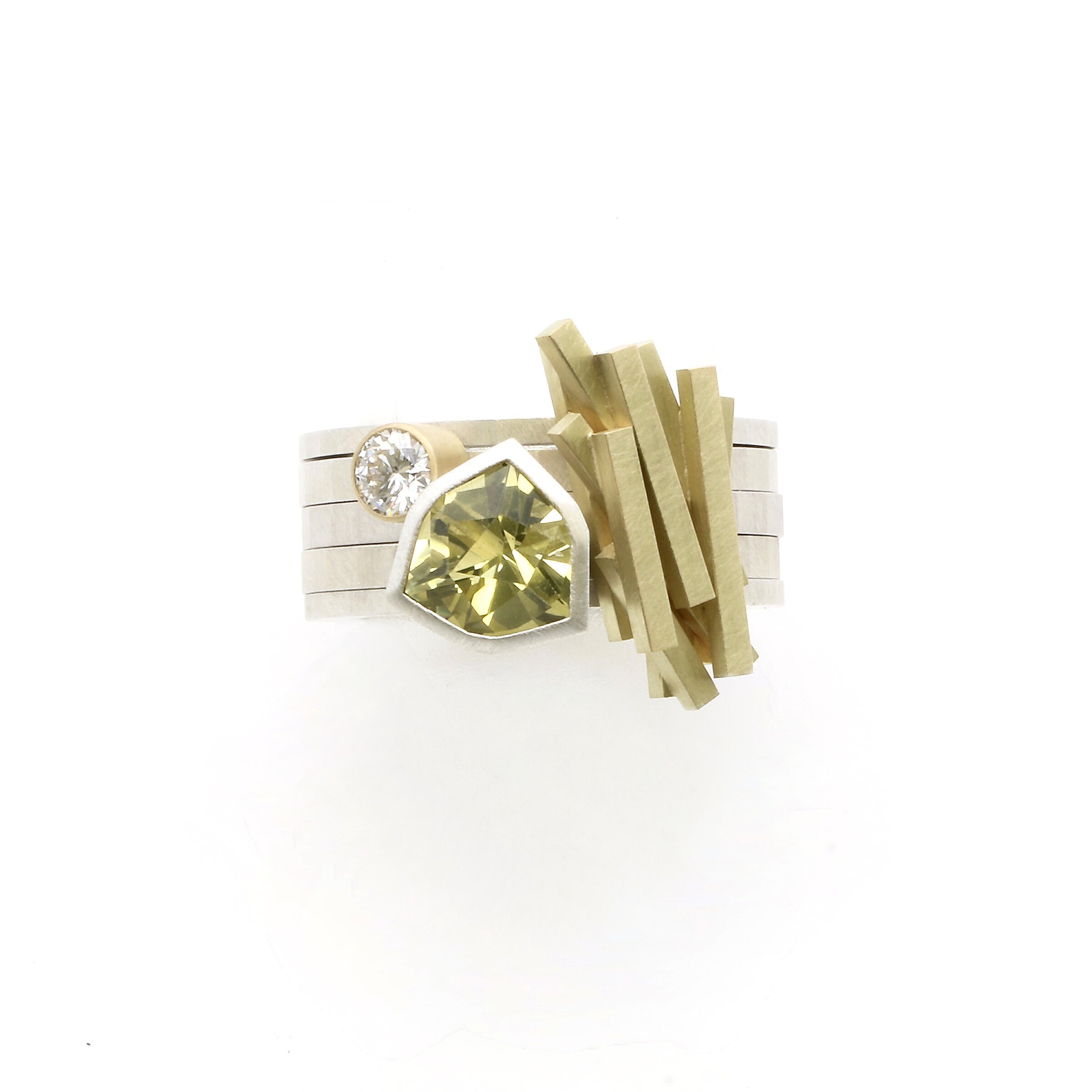 Lemon Quartz & Diamond Stacking Ring Set II