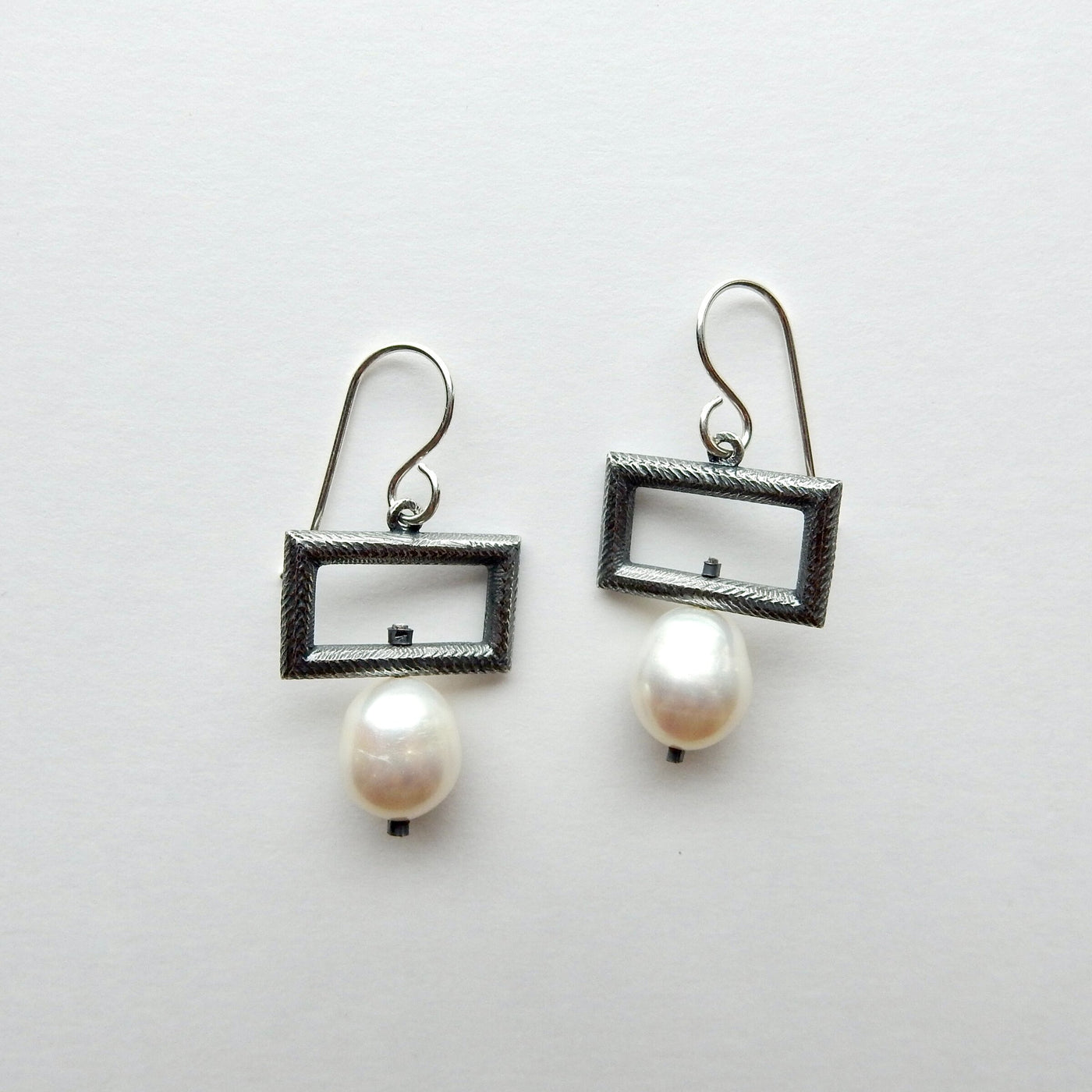 Silver Rectangle & Pearl Earrings