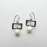 Silver Rectangle & Pearl Earrings