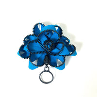 Turquoise Zipper & Loop Flower Pin