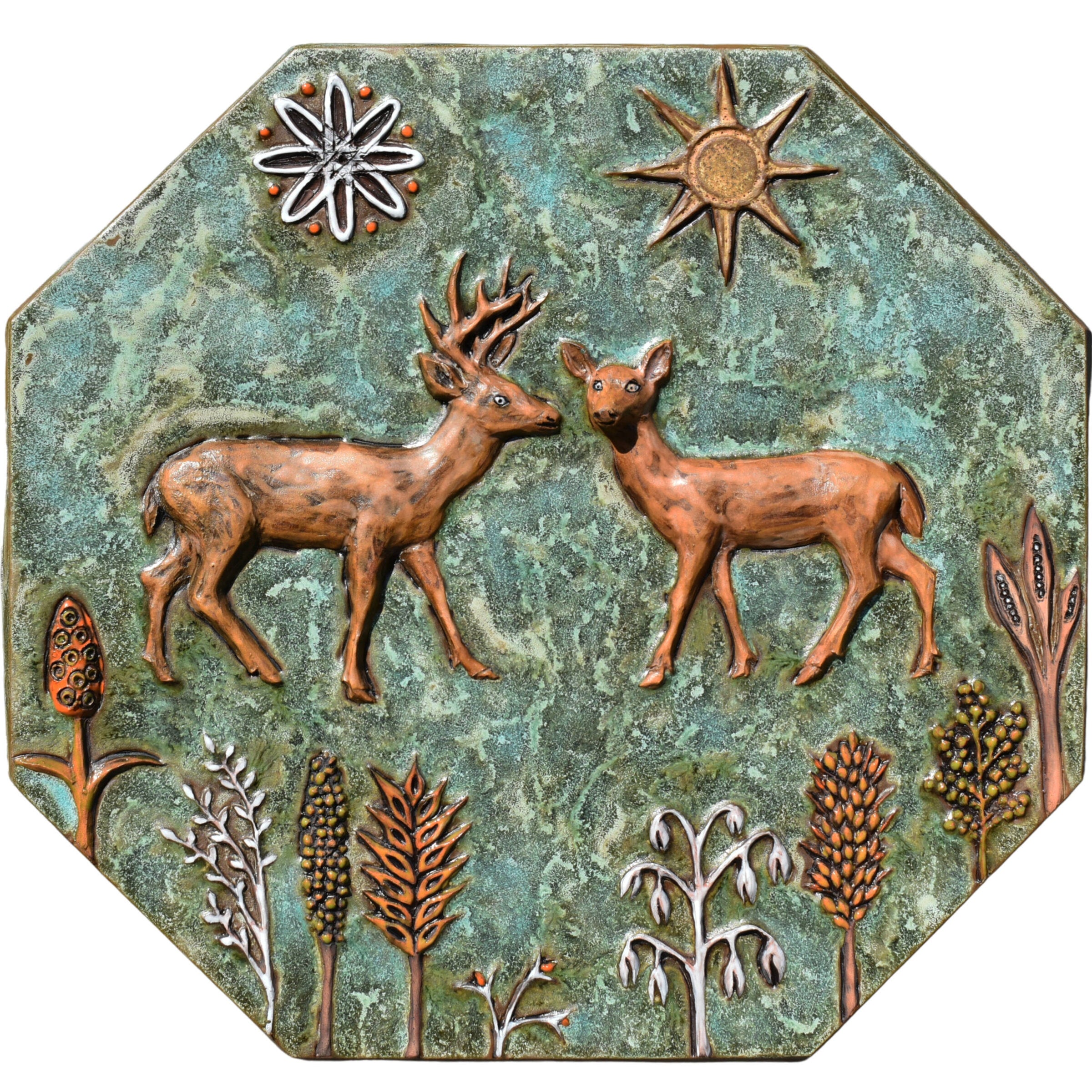 Dear Deer Ceramic Wall Sculpture Tile in Turquoise