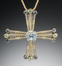 Aquamarine and Sapphire Clover Gold Pendant