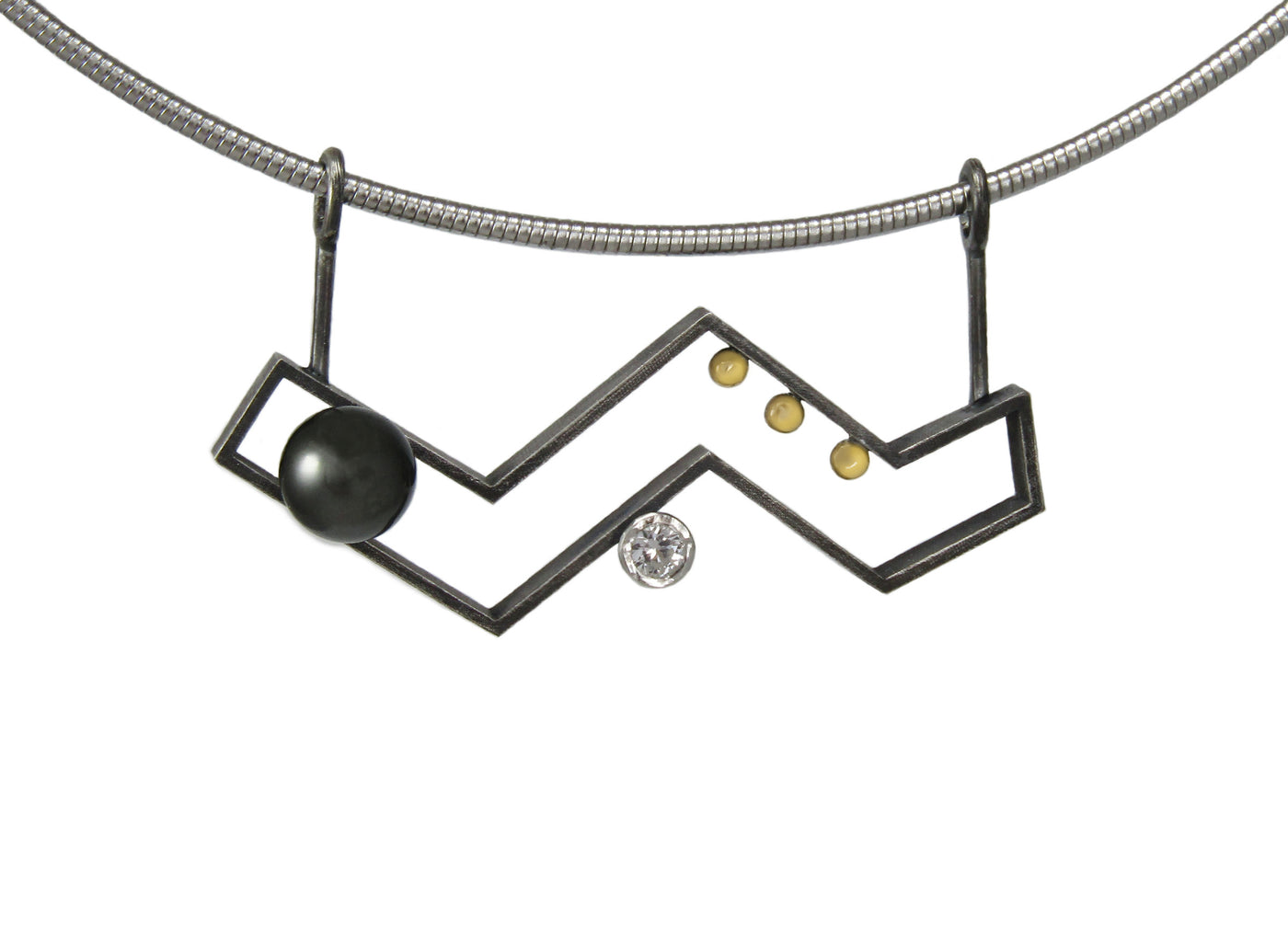 Power Necklace with Tahitian Pearl and White Sapphire