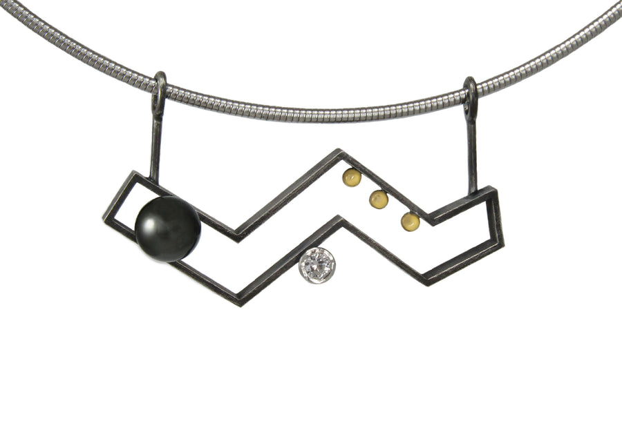 Power Necklace with Tahitian Pearl and White Sapphire