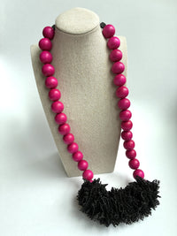 Hot Pink & Black Long Necklace