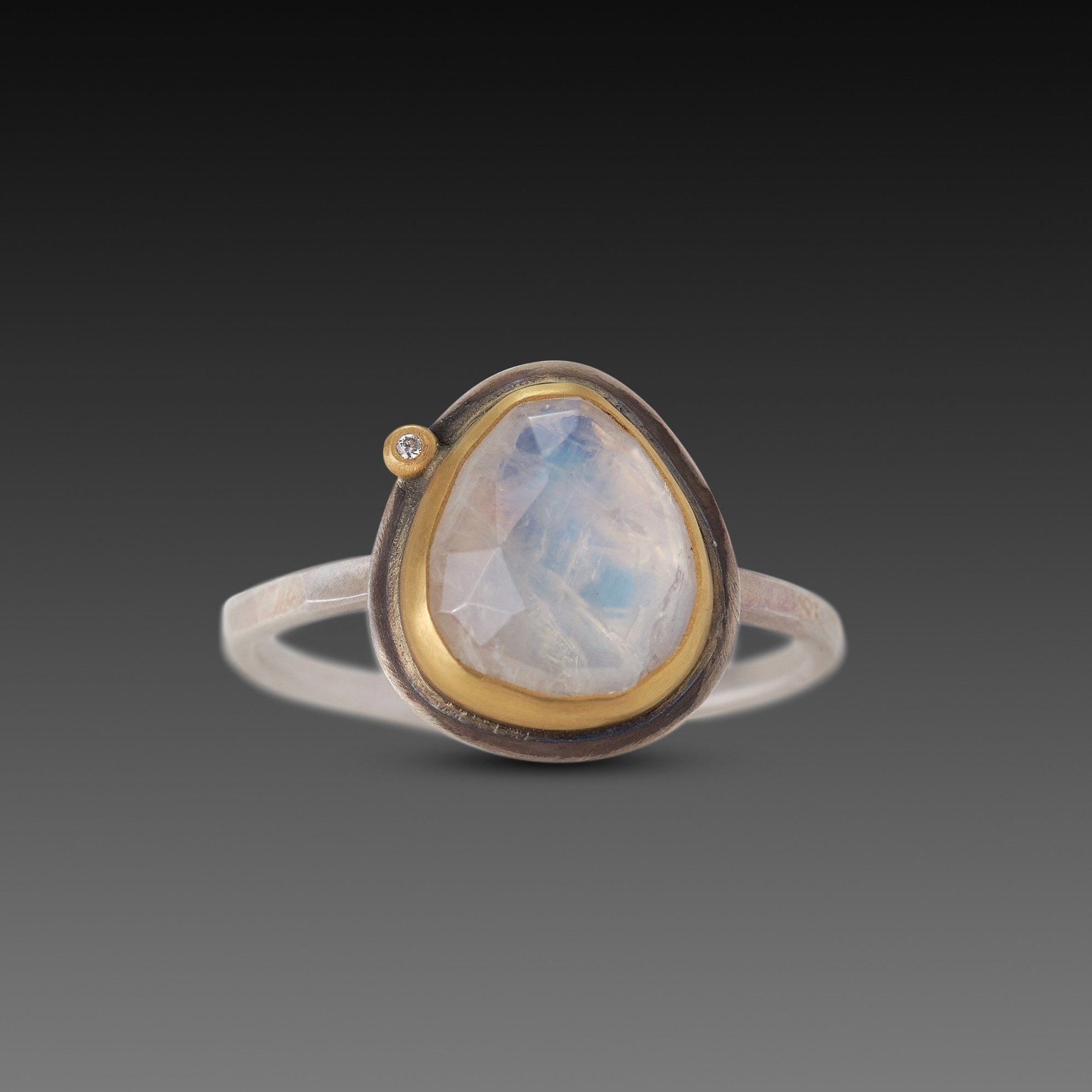 Rainbow Moonstone & Diamond Ring