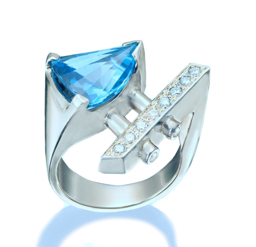 Fantasy Cut Blue Topaz Ring
