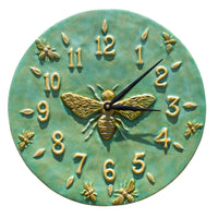 Honeybee Ceramic Wall Clock in Patina Green & Amber