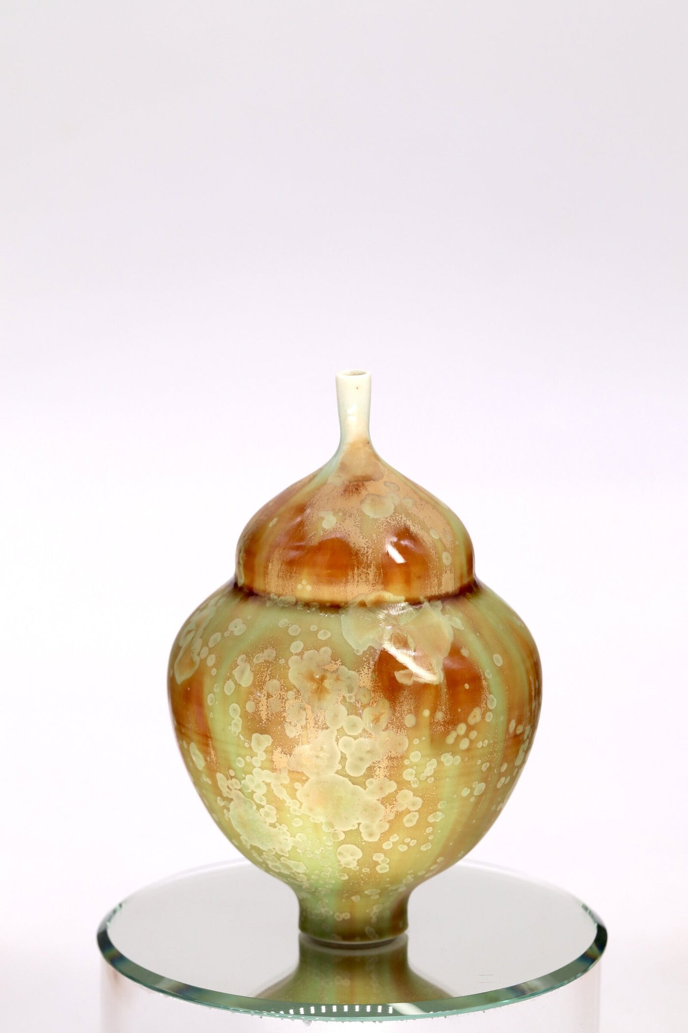 Miniature Crystalline Orange and Green Matte Bottle
