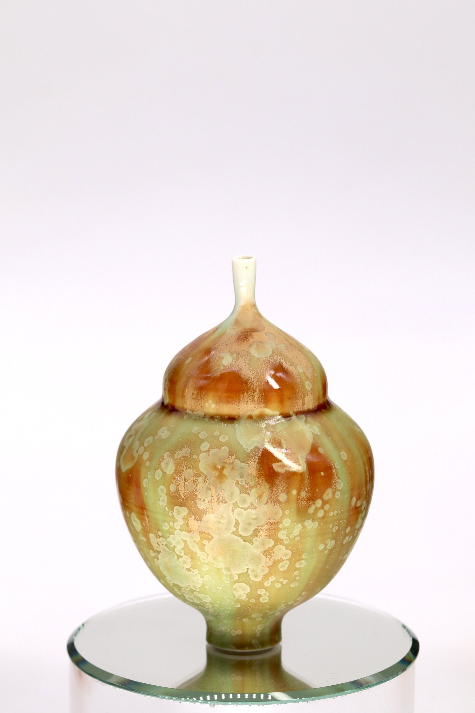Miniature Crystalline Orange and Green Matte Bottle