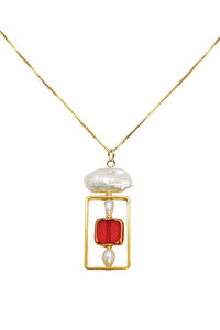 Biwa Pearl & Red Glass Pendant